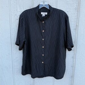 Citron Santa Monica Black Patterned Weave Silk Shirt